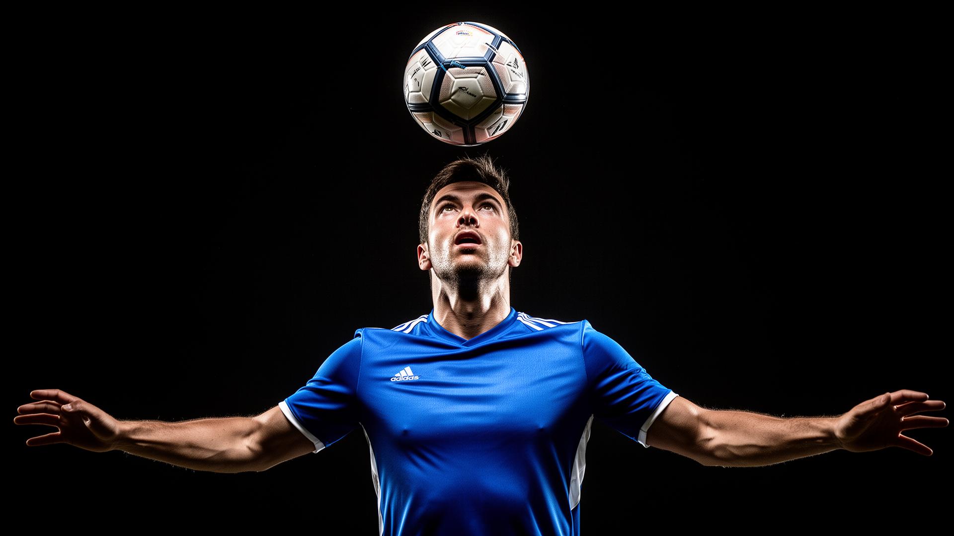Soccer player heading the ball with perfect technique